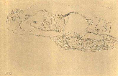 Reclining Half-Nude Facing Left with Bent Legs by Gustav Klimt